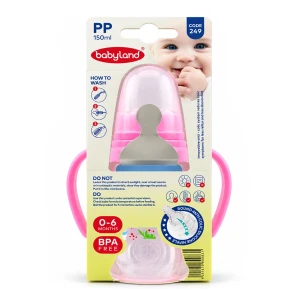 شیشه شیر دسته دار آنتی کولیک بی بی لند کد 249 مناسب 0 تا 6 ماه حجم 150میلی لیتر